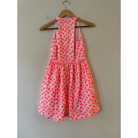 J.CREW Sz 00 Neon Pink Embroidered Floral Racerback Dress Sleeveless Fit & Flare - Picture 5 of 10